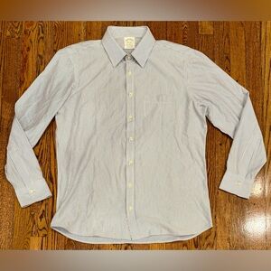 Brooks Brothers Japanese Knit Slim Dress Shirt Blue White Stripe Men’s 16.5-34